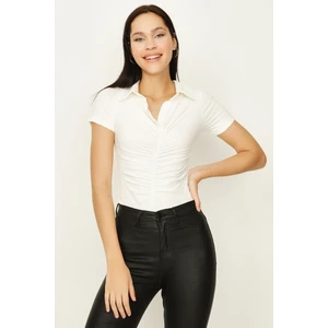 Select Moda Kadın Önü Büzgülü Örme Alttan Çıtçıtlı Body