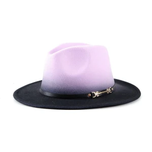 Lila Siyah Degrade Çift Renk Deri Kuşak Detaylı Fötr Şapka