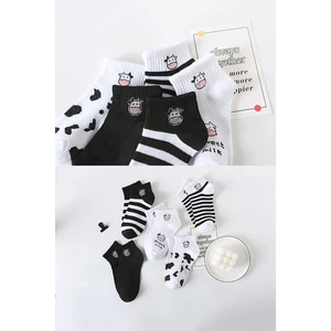 Color Socks 5'li Yarım Konç Inek Desenli Sevimli Çorap Seti
