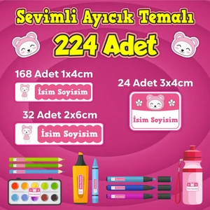 Sb Store Okul Kreş İsim Etiketi Kalem Defter Özel İsim Yazılabilen Etiket Seti - 224 Adet