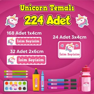 Sb Store Unicorn Okul Kreş İsim Etiketi Kalem Defter Özel İsim Yazılabilen Etiket Seti Model 4 - 224 Adet