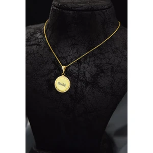 Papatya Silver 925 Ayar Gümüş Gold Kaplama Isimli Zirkon Taşlı Yuvarlak Plaka Kolye
