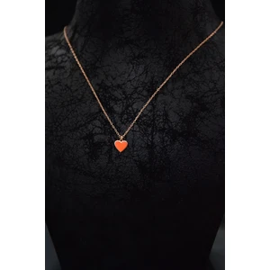 Papatya Silver 925 Ayar Gümüş Rose Kaplama Turuncu Mineli Minimal Kalp Kolye