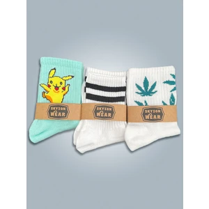 Beyaz Unisex Desenli 3'lü Kolej Çorap