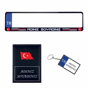 Plakalık Kişiye Özel Araç Plakalık Ruhsat Kabı Anahtarlık Set