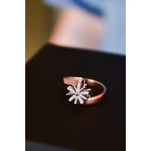 Papatya Silver 925 Ayar Gümüş Rose Rodyum Kaplama Zirkon Taşlı Dönen Güneş Yüzük