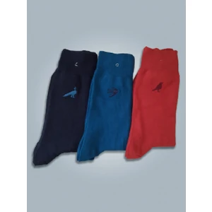 Kuş Desenli Erkek Uzun Çorap 3'lü Set