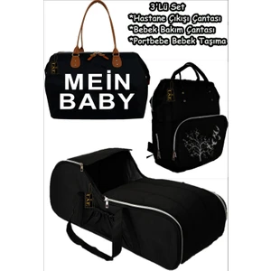 Anne Bebek Bakım Çantası + Portbebe Ana Kucağı Puset + Hastane Çıkış Çantası Portbebe Ana Kucağı Puset  3 Lü Set