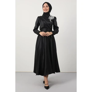 Giza Store Omzu Taşlı Saten Abiye Siyah