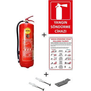 6kg Tüpaş Yangın Tüpü, Kullanım Talimatı, Yangın Tüpü Levhası, Askı Aparatı, Dübel Vida ,kare Sehpa 6lı Set
