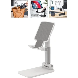 Beyaz Renk Ayarlanabilir Portatif Standlı Telefon + Tablet Tutacağı