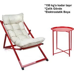 Minderli - Yora Şezlong Seti Bahçe&balkon&teras&plaj Katlanır Set -1 Şezlong 1 Sehpa