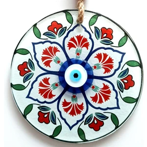 Karanfil Desenli Nazar Boncuklu Füzyon Cam Duvar Süsü