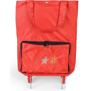 ENTCANTA Çiğdem Model Su Geçirmez, Ağır Yüklerde Yardımcı, 2 Tekerli Orta Boy ve Katlanabilir Alışveriş ve Seyahat Çantası 270 Denye-Kırmızı