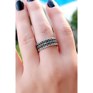 Fildişi Aksesuar 3 Sıra Motif Şekilli Erkek & Kadın Yüzük Gümüş Kaplama Ayarlanabilir El Yapımı Unisex Yüzük