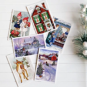 6lı Simli Kartpostal Seti, Yılbaşı, Kırmızı Ev