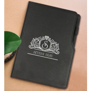 Bk Gift Kişiye Özel Isimli Siyah Termo Deri Not Defteri 15X21CM-13