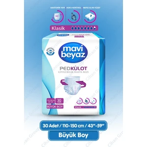 Mavi Beyaz Ped Emici Külot Hasta Bezi Large Büyük 30 Adet