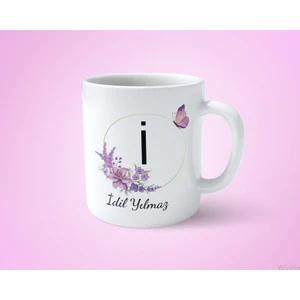 Hesaplısı Burada Kişiye Özel I Baş Harfli Isimli Mor Çerçeveli Beyaz Kupa Bardak-1