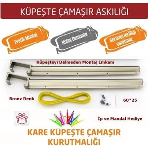 Balkon Çamaşır Kurutma Askısı Dikdörtgen Küpeşte 60*25 Bronz