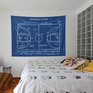 The Lucid Lab Basketball Court Blueprint Duvar Örtüsü- Basketbol Oda Dekorasyonu- Çocuk Odası Duvar Dekorasyonu