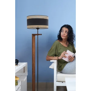 Menekşe Ceviz Lambader Silindir 03 Rattan Abajurlu