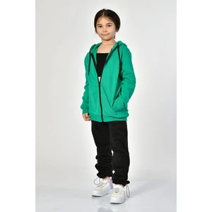 Cepli, Kapüşonlu, Fermuarlı Kız Çocuk Sweatshirt  - Yeşil Yeşil - 10-12 Yaş