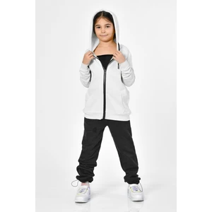 Cepli, Kapüşonlu, Fermuarlı Kız Çocuk Sweatshirt  - Beyaz Beyaz - 8-10 Yaş