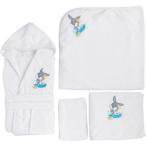 Bugs Bunny Nakışlı Bebek Bambu Bornoz Seti Beyaz