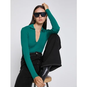 Polo Yaka Crop Tişört Uzun Kollu