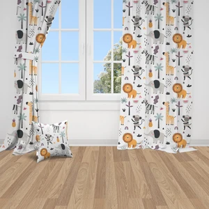 Sevimli Safari Hayvanları, Ithal Kumaş, Çocuk ve Bebek Odası Fon Perde - 1 Kanat