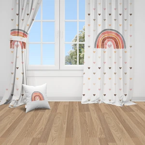 Gökkuşağı ve Kalp, Ithal Kumaş, Çocuk ve Bebek Odası Fon Perde - 1 Kanat