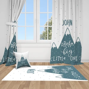 Iskandinav Stili Dağlar,Yeşil, Ithal Kumaş, Çocuk ve Bebek Odası Fon Perde - 1 Kanat