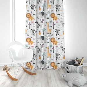 Sevimli Safari Hayvanları, Ithal Kumaş, Çocuk ve Bebek Odası Fon Perde - 1 Kanat