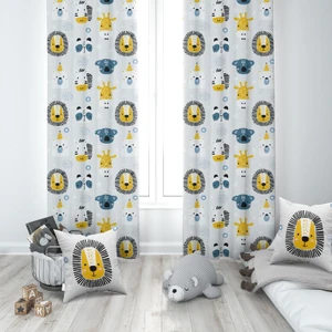 Safari Aslan, Gri, Ithal Kumaş, Çocuk ve Bebek Odası Fon Perde - 1 Kanat