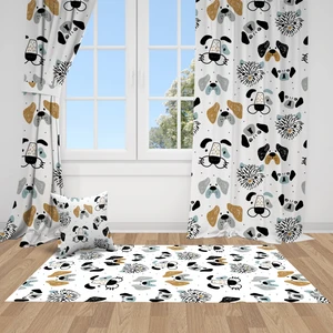 Sevimli Bebek Köpekler, Ithal Kumaş, Çocuk ve Bebek Odası Fon Perde - 1 Kanat