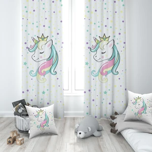 Prenses, Unicorn, Ithal Kumaş, Çocuk ve Bebek Odası Fon Perde - 1 Kanat