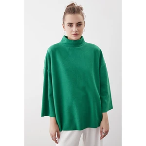 Düşük Kol Yakalı Yanlar Yırtmaçlı Örme Oversize Bluz