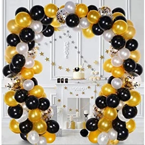 Çıtı Pıtı Store 50 Adet Metalik Gold Gümüş Siyah Helyuma Uygun Balon ve 5 Metre Balon Zinciri