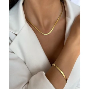 Takı Accessory Çelik İtalyan Ezme Zincir Kolye Bileklik Gold