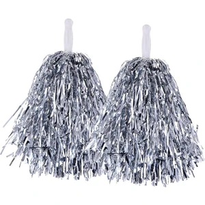 1 Çift ( 2 Adet ) 25 cm Parlak Gümüş Renk 23 Nisan Gösteri Ponponu 30 gr