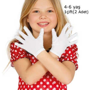 1 Çift Beyaz Renk 23 Nisan-29 Ekim Likralı Çocuk Bando Gösteri Pandomim Eldiveni 4-6 Yaş