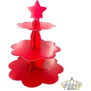 Çıtı Pıtı Store Kek Standı 3 Katlı Düz Kırmızı