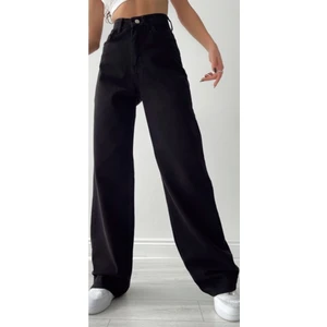 Kadın Samira Siyah Likralı Süper Yüksek Bel Bol Paça Kot Pantolon