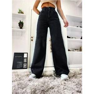Kadın Nolan Simsiyah Yüksek Bel Bol Paça Denim Kot Pantolon