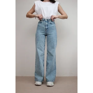 Klein Kadın Mavi Kar Yıkama Salaş Yüksek Bel Likralı Bol Paça Denim Kot Pantolon
