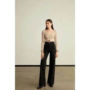 Wilde Solmayan Siyah L.i.k.r.a.l.ı. Yüksek Bel S.a.l.a.ş.  Geniş Paça Kot Pantolon