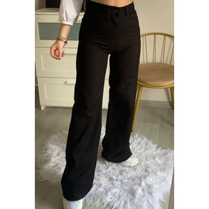 Khaleesi Kadın Solmayan Siyah Yüksek Bel Bol Paça Denim Kot Pantolon