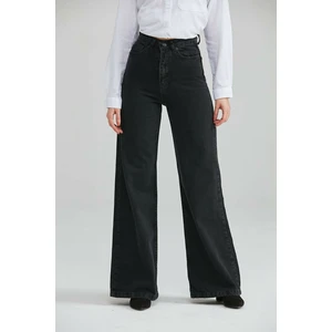 Kadın Siyah Süper Yüksek Bel Bol Paça Jeans - Likralı Wide Leg Kot Pantolon