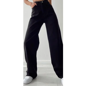 Delfin Solmaz Siyah Likralı Bol Paça Jean -Bol Wide Leg Kot Pantolon